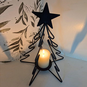 Charming Black Metal <b>Christmas</b> Tree Candle Holder Topped With A <b>Star</b> For Festive Holiday Table Decor And Warm Seasonal <b>Lighting</b> - Product Image 5