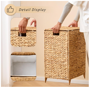 Artex HaiNam <b>Rectangular</b> Natural Water Hyacinth Storage <b>Basket</b> With Handles Rustic Multi-Purpose Organizer For Laundry Storage - Product Image 3