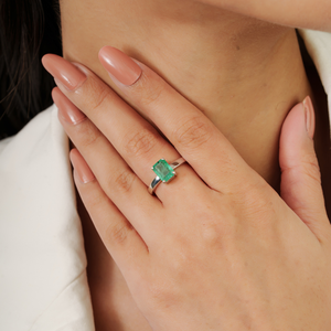 Solid 925 Sterling <b>Silver</b> 8x6 mm Octagon <b>Emerald</b> Gemstone Prong Set May Birthstone <b>Ring</b> For Women's - Product Image 2