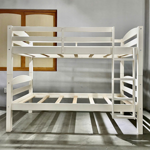 Lit superposé minimaliste personnalisable blanc et expresso, meubles de chambre à coucher en bois sur mesure pour enfants - Product Image 4
