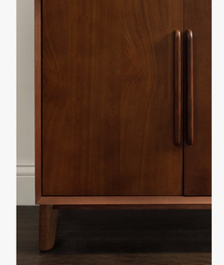 Mid-Century Modern Walnut Accent <b>Cabinet</b> with 2 Doors, Solid <b>Wood</b> Handle Storage Sideboard Credenza <b>for</b> <b>Living</b> <b>Room</b> and Entryway - Product Image 6
