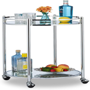Chariot de bar sur roulettes, chariot de service doré, chariot à thé, chariot de cuisine, chariot d'appoint, chariot de bar en métal et verre, plaqué or - Product Image 5