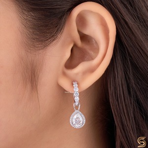 14K Solid <b>Gold</b> Pear Cut Moissanite Halo Drop <b>Earrings</b> 2-in-1 Convertible Hoop & Detachable <b>Dangle</b> Bridal <b>Earrings</b> - Product Image 4