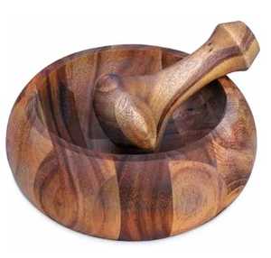 Skies Traders Smooth Hardwood Mortar & Pestle Set-Durable Dishwasher & Oven Safe Spice <b>Grinder</b> with Dust Resistant Design - Product Image 4