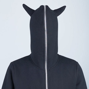 Sudadera con Capucha y Cremallera Negra Personalizada, 100% Algodón Felpa, Corte Regular Informal, para Otoño - Product Image 3