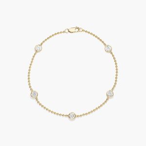 Bezel Beaded Station <b>Bracelet</b> With 1 CTW Round Cut Lab-Grown Diamonds in Yellow Gold - Product Image 2