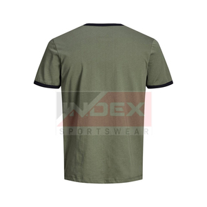 Camiseta de Manga Corta para Hombre INDEX, Color Verde Oliva, Cuello Redondo, Informal, de Algodón Jersey, Color Sólido, Ribete en Contraste, Corte Regular - Product Image 5
