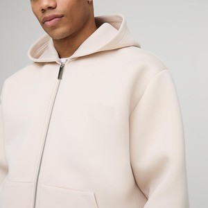Nouveau sweat à capuche zippé pour homme 100% coton beige, couleur unie, coupe classique, manches longues, avec poches, style streetwear décontracté - Product Image 3