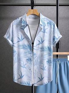 Men's 3D Fashion Summer Solid Collared Shirt Set Comfortable Short-Sleeve Shirt Pocket Drawstring Shorts 100% Cotton Quick Dry - Product Image 5