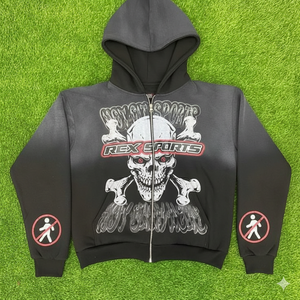 Sudadera con capucha 2026 New Rex Fit Sports Premium personalizada con estampado DTG, lavado ácido, OEM, forro polar grueso, estilo urbano, con cremallera completa - Product Image 3