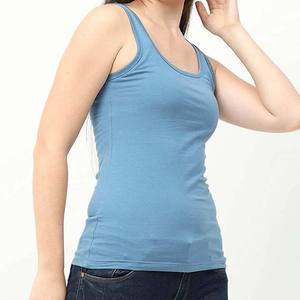 Women Solid Color Knitted Tank <b>Top</b> Scoop Neck Casual Style 100% Cotton Regular Length - Product Image 4
