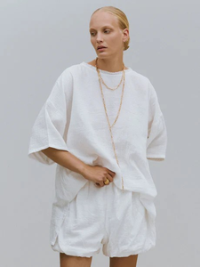 Vestido Túnica de Verano para Mujer, Holgado, de Algodón Blanco, Largo hasta el Suelo, Ecológico, Casual, de Manga Corta - Product Image 2