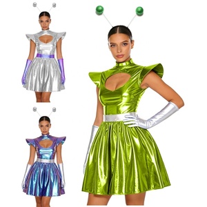 Robe de cosplay d'<span class=keywords><strong>astronaute</strong></span> alien pour <span class=keywords><strong>femme</strong></span> avec gants et bandeau, robe métallique pour événements de cosplay et costumes de danse lyrique - Product Image 1