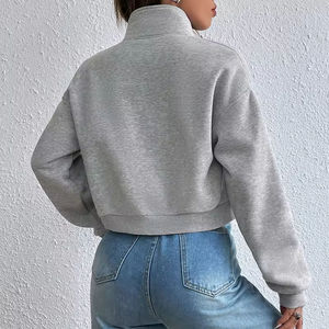 Short Acid Wash <b>Zip</b>-<b>Up</b> Front Hoodie Women Fleece Polyester/Cotton Blend Breathable Eco-Friendly Casual Winter Slim Fit Jacket - Product Image 3