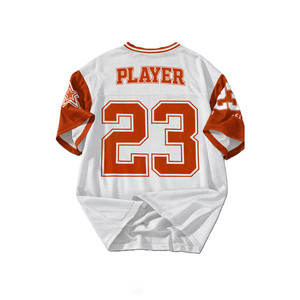 Maillot de football américain personnalisé en mesh, col en V oversize, impression de numéro, respirant, unisexe, tee-shirt de sport, vêtements en gros OEM/ODM - Product Image 4