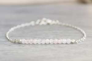 Rose Quartz Bracelet 925 Sterling Silver Gemstone Bar Bracelet Minimalist Women Jewelry Wholesale Supplier - Product Image 5