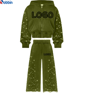 Conjunto Deportivo de Invierno 2 en 1 para Hombre, Sudadera con Capucha de Algodón Grueso y Pantalones Acampanados con Diseño de Pedrería y Brillantes - Product Image 6