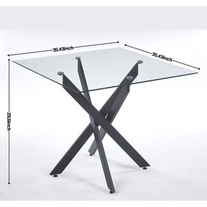 Modern 9\" <b>Square</b> <b>Dining</b> <b>Table</b> with Tempered <b>Glass</b> Top and Cross Metal Leg Black for Kitchen or Living Room Space Saving - Product Image 6