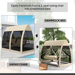 Dondolo da Esterno Moderno a 3 Posti con Tettuccio, Rete e Struttura in Acciaio - Letto da Giorno Convertibile per Patio/Giardino - Product Image 4