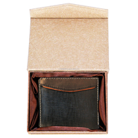 Dompet RFID pendek mewah pria kulit asli dengan penutup terbuka pola geometris tempat kartu Logo kustom kotak hadiah grosir