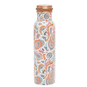 Botella de Agua Potable de Cobre Puro Hecha a Mano en India con Elegante Acabado Rosa Meena, Botella de Cobre a Prueba de Fugas para el Bienestar Ayurvédico - Product Image 1