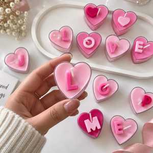 Heart Shaped <b>Alphabet</b> Scented Tealight <b>Candles</b> Personalized Letter Wax <b>Candle</b> Pink Romantic Valentine's Day Decorative Mini - Product Image 1