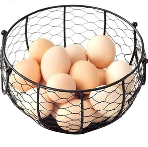 Panier de rangement de style moderne, panier à œufs en métal au design moderne, panier en fil métallique noir classique avec revêtement en poudre - Product Image 6