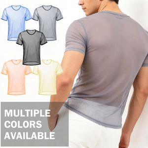 Chemises en maille soyeuse gris chiné personnalisées à séchage rapide, manches courtes, semi-transparentes, coupe athlétique, effet résille - Product Image 2