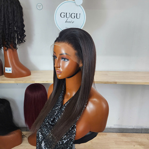 Grande perruque longue bouclée crépue et volumineuse en cheveux vierges, avec dentelle transparente, pour femmes, avec frange, douce, résistante à la chaleur, 100% cheveux humains - Product Image 4