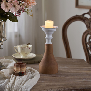 Candelabro de Madera Rústico para Velas Altas, Centro de Mesa Decorativo para Ramadán, Ecológico, Pulido, Multicraft - Product Image 1