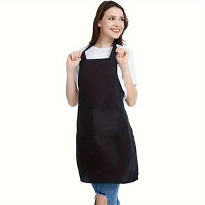 Tablier unisexe en coton avec poche, largeur 65 cm, longueur 70 cm, manches courtes, fermeture à boutons-pression, bretelles réglables pour restaurant et bar - Product Image 3