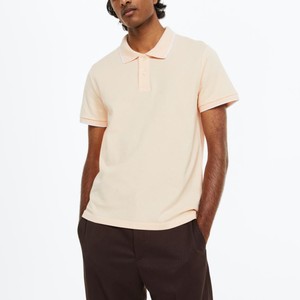 Chemise pour homme à manches courtes, couleur unie, en nylon piqué, coupe classique, style décontracté, poche avant, beige, boutons, tricotée - Product Image 1
