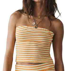 Hot Selling Women Striped Tube Top And Wide Leg Pants <b>Set</b> Casual Sleeveless Crop Top Breathable Knitted Cotton 2Piece Women <b>Set</b> - Product Image 5