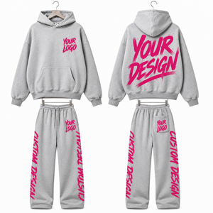 Custom Screen Print Drawstring Hood Elastic Cuff <b>Baggy</b> Fit <b>Jogger</b> Set 100% Cotton Fleece Heavyweight Casual <b>Men</b> Loungewear - Product Image 5