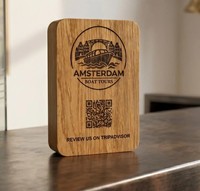 Support de menu rectangulaire en bois gravé au laser avec logo personnalisé, code QR, écologique, pour table, style antique et moderne