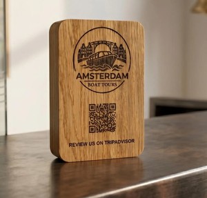 Premium Custom Logo Laser Engraved QR Code <b>Wooden</b> Rectangle Tabletop Menu Holder Eco Friendly Signs Display Stand Antique Modern - Product Image 4