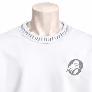 Sudadera de cuello redondo para hombre, blanca, con borde cosido, efecto desgastado, corte holgado, manga larga, estilo casual, streetwear, para uso diario. - Product Image 3