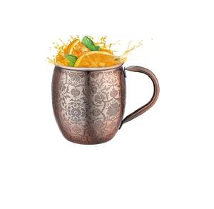 Tazas Moscow Mule con Diseño Floral Grabado, Taza Mule de Cobre Plateado con Asa, Tazas Grandes de Acero Inoxidable Martillado - Product Image 1