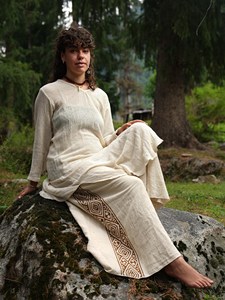 Kurta longue bio artisanale pour femme, en fibres naturelles écologiques, col en V, manches longues, style bohème, tenue décontractée - Product Image 2