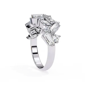 Anillo de cóctel unisex de oro macizo de 10K, 14K, 18K con diamantes cultivados en laboratorio de corte mixto disperso, certificado IGI, joyería fina, regalo - Product Image 2