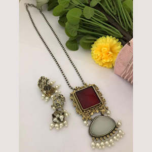 Elegant 2 Tone Plated Crystal and Pearl <b>Long</b> <b>Necklace</b> Set Fine Jewelry - Product Image 1