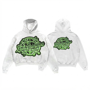 <b>Men's</b> Premium 400g Cotton Fleece Oversized Pullover Hoodie Light <b>Grey</b> Eco-Friendly Custom 3D Puff Logo - Product Image 1