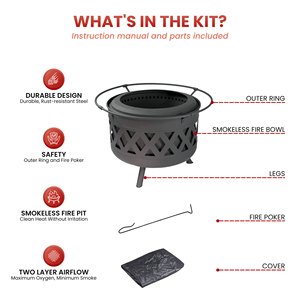 Brasero rond en bois pour extérieur, moderne, pour jardin, accessoires de barbecue FP010 - Product Image 3