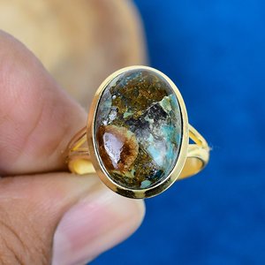 Anillos de Piedras Preciosas de Turquesa Natural en Forma Ovalada, Oro de 18k sobre Plata de Ley 925 - Product Image 2