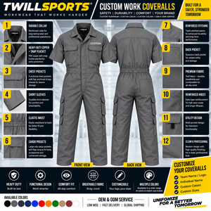 Overol de Trabajo de Algodón de Manga Corta OEM, Uniforme de Protección Industrial, Overol Resistente para Fábrica - Product Image 6