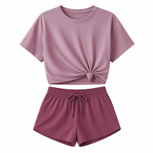 Derniers modèles de t-shirts et shorts pour femmes, ensembles tendance en gros, ensemble 2 pièces en coton pour femmes - Product Image 1