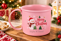 Mug en émail de Noël, portable et réutilisable, tasse de camping, motif Père Noël et rennes, pour fêtes et bureau