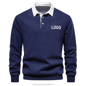 Nuevos hombres de talla grande para Polos de manga larga con cuello vuelto de contraste tela de lona transpirable para hombres de talla grande - Product Image 4