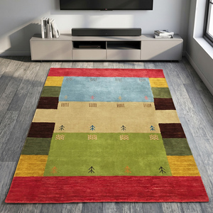 Modern Multicolor Hand Knotted Wool Gabbeh Area Rug with Color <b>Block</b> Tribal Design Decorative Carpet for Living Room - Product Image 3