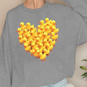 Canards en forme de coeur de dessin animé imprimés sweats pour femmes tissu tricoté décontracté - Product Image 5